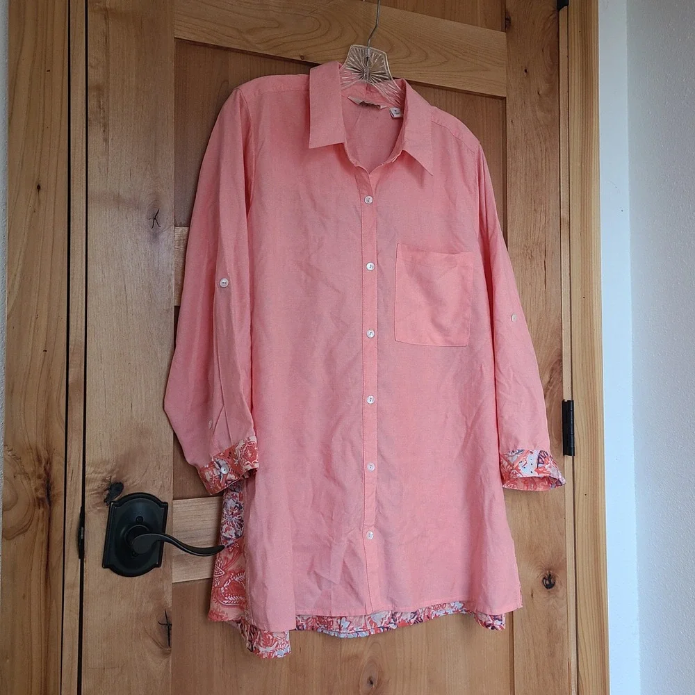 NWT Caffe Marrakesh 1X  Peach Boho Blouse Button Front Bohemian Quiet Luxury XXL - Picture 3 of 8